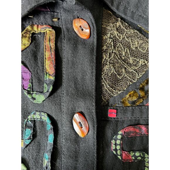Yak Magik Medium‎ Cotton Blend Boho Beaded Sequined Embroidered Mix Media Jacket - Picture 6 of 7